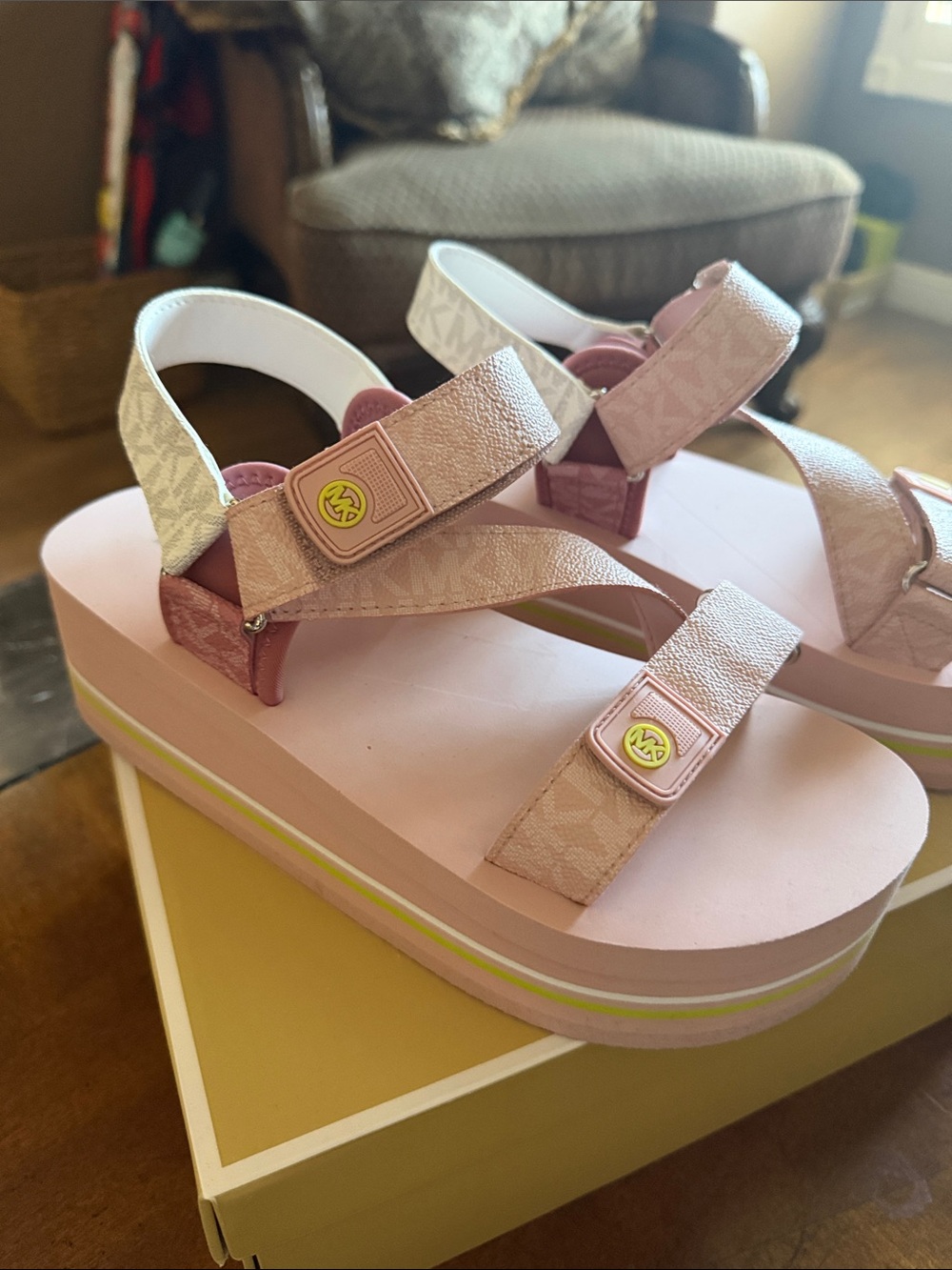Michael Kors Blush Pink Platform Logo Strap Sandals